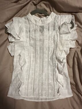 Veronica Beard White Ruffle-Lace Sleeveless Blouse